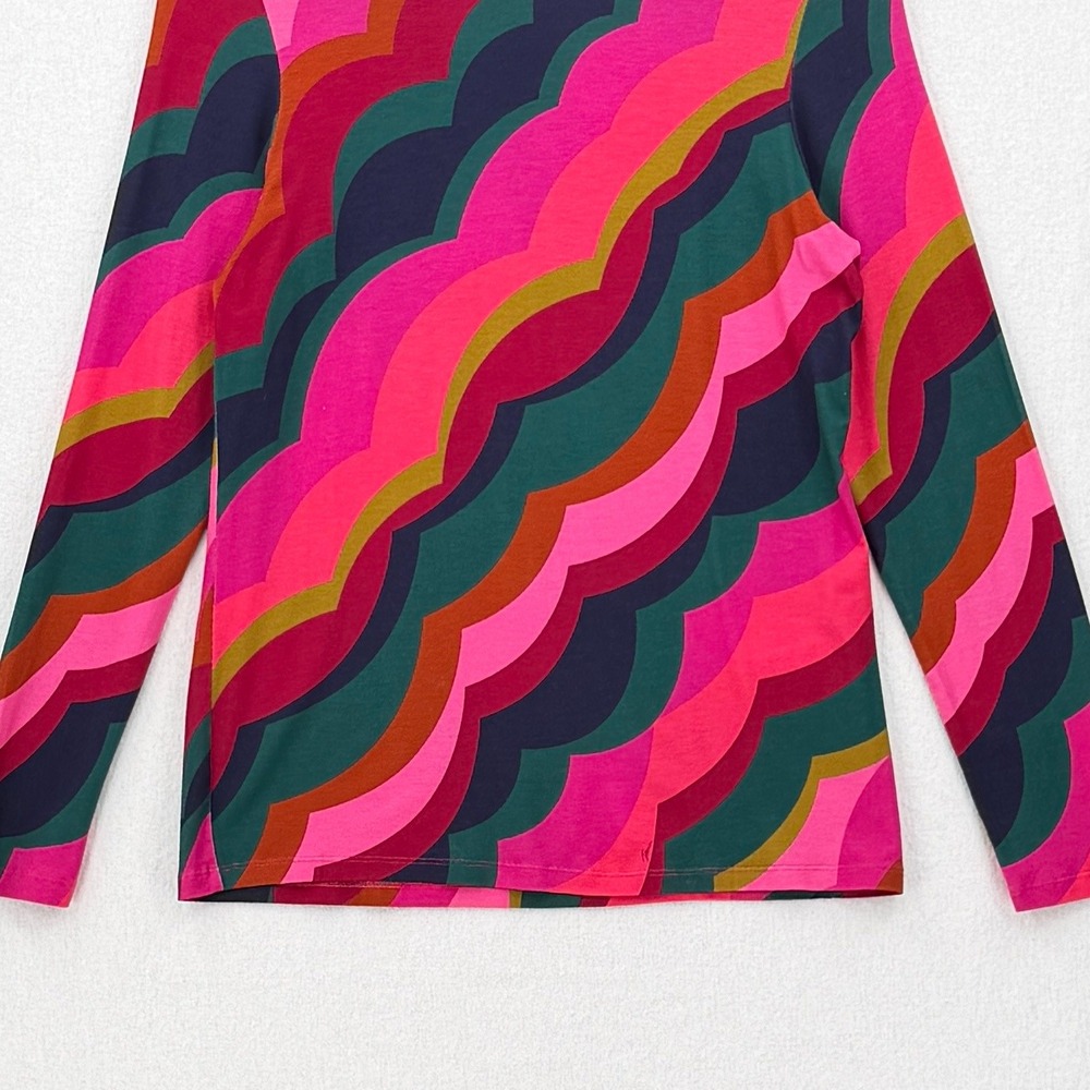 TRINA TURK Pierce Top Womens Small Pink Multi Scallop Wave Long Sleeve Mock Neck - Picture 6 of 13